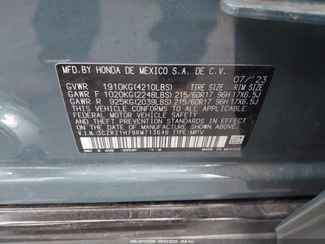 3CZRZ1H79RM713648 Honda Hr-v 2wd Ex-l/2wd Ex-l W/o Bsi