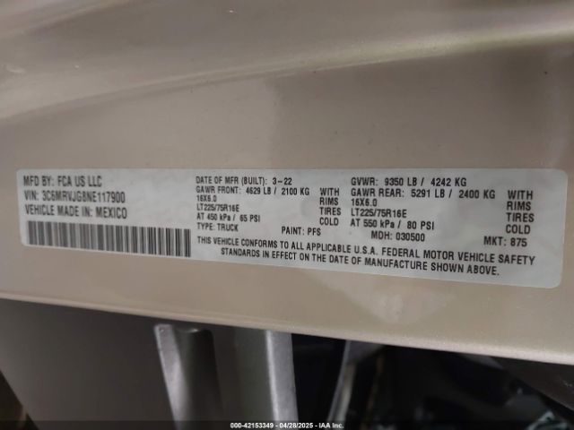 3C6MRVJG8NE117900 RAM Promaster 3500 Cargo Van High Roof 159 Wb Ext