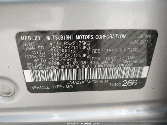 2017 MITSUBISHI OUTLANDER JA4AZ2A36HZ064804 Photo 8