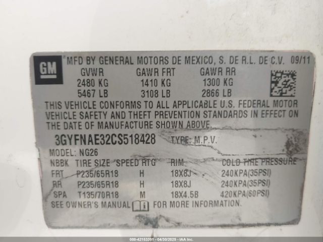 2012 CADILLAC SRX 3GYFNAE32CS518428 Photo 8