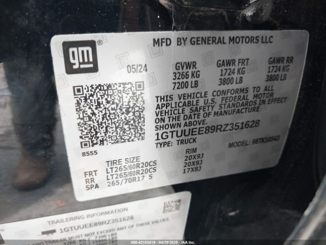 1GTUUEE89RZ351628 GMC Sierra 1500 4wd  Short Box At4