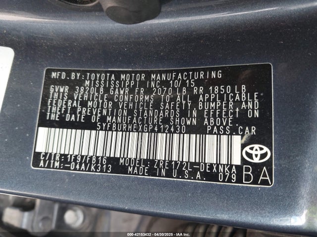 5YFBURHEXGP412430 Toyota 2zr-fe