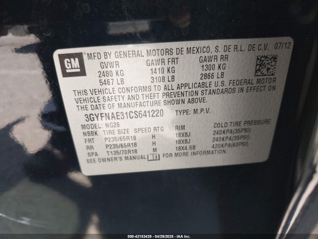 2012 CADILLAC SRX 3GYFNAE31CS641220 Photo 8