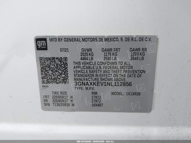 3GNAXKEV1NL112856 Chevrolet Equinox Fwd Lt