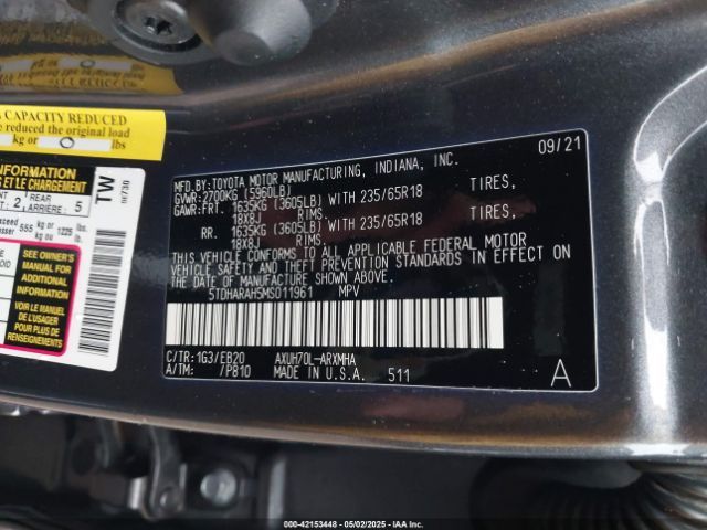 2021 TOYOTA HIGHLANDER 5TDHARAH5MS011961 Photo 8