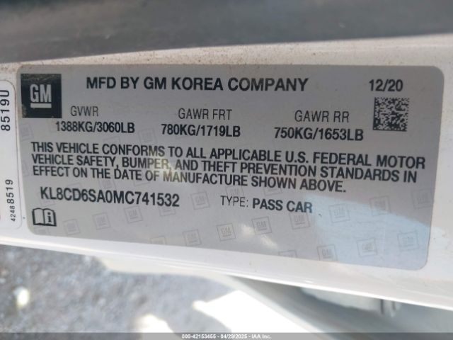 KL8CD6SA0MC741532 Chevrolet Spark Fwd 1lt Automatic