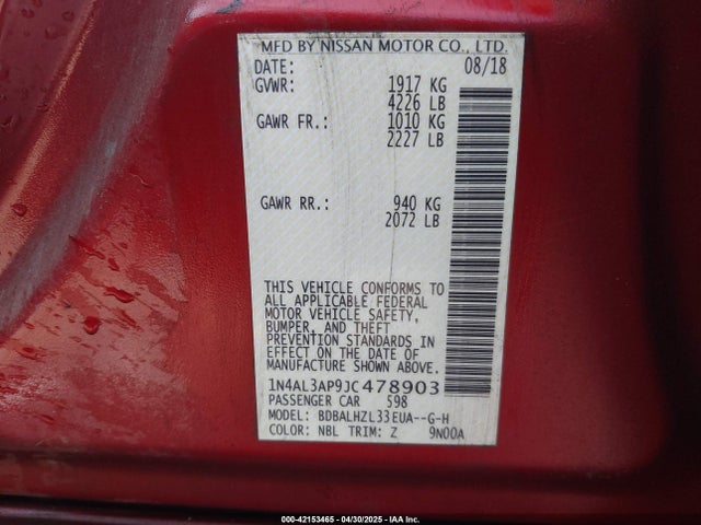 1N4AL3AP9JC478903 Nissan Altima 2.5 Sr