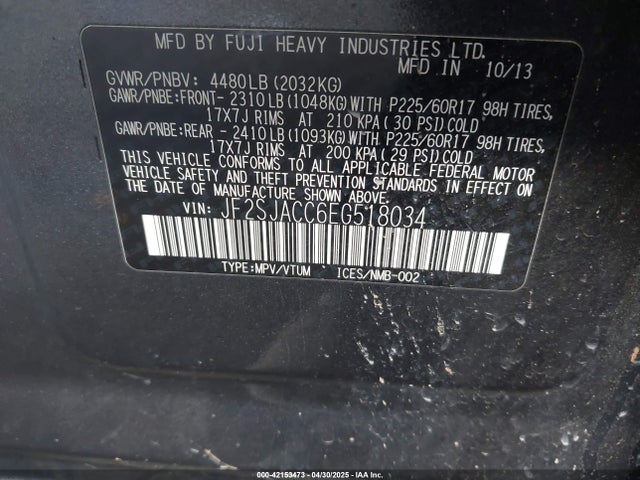 JF2SJACC6EG518034 Subaru 2.5na u5