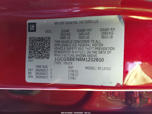 1GCGSBEN8M1232810 Chevrolet Colorado 2wd Short Box Wt