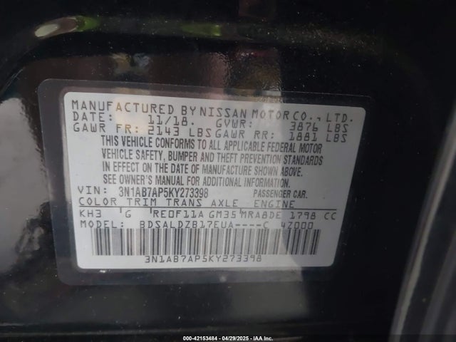 3N1AB7AP5KY273398 Nissan SENTRA SV