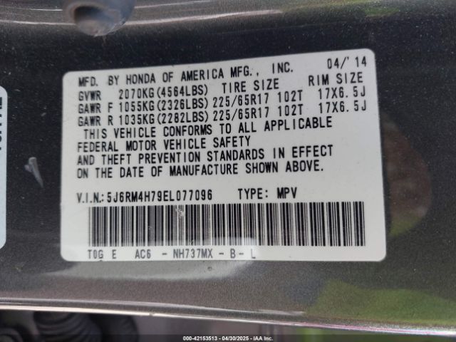 5J6RM4H79EL077096 Honda Cr-v Ex-l