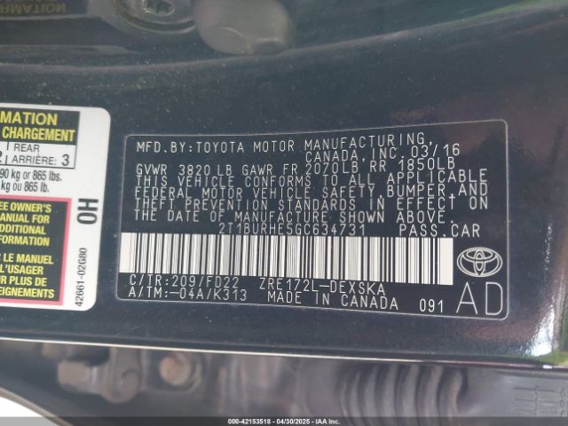 2T1BURHE5GC634731 Toyota Corolla S Plus