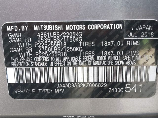 2019 MITSUBISHI OUTLANDER JA4AD3A32KZ006829 Photo 8
