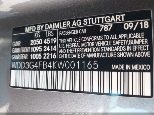 WDD3G4FB4KW001165 Mercedes-Benz A 220 4matic
