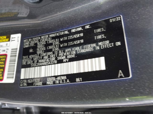 5TDCZRAH4NS543318 Toyota Highlander L