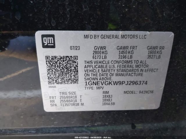 1GNEVGKW9PJ296374 Chevrolet Traverse Awd Lt Cloth
