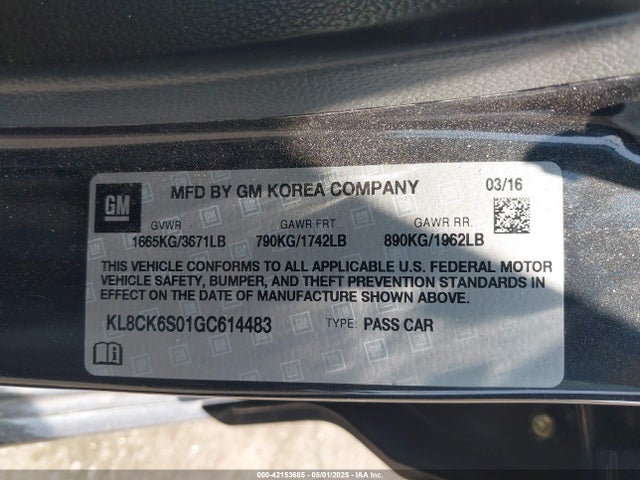 KL8CK6S01GC614483 Chevrolet Spark Ev 1lt