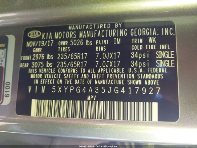 5XYPG4A35JG417927 KIA Sorento 2.4l L