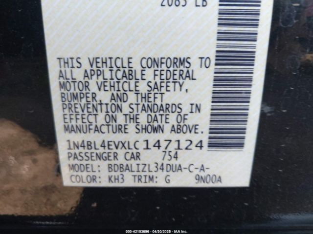 1N4BL4EVXLC147124 Nissan Altima Sl Fwd