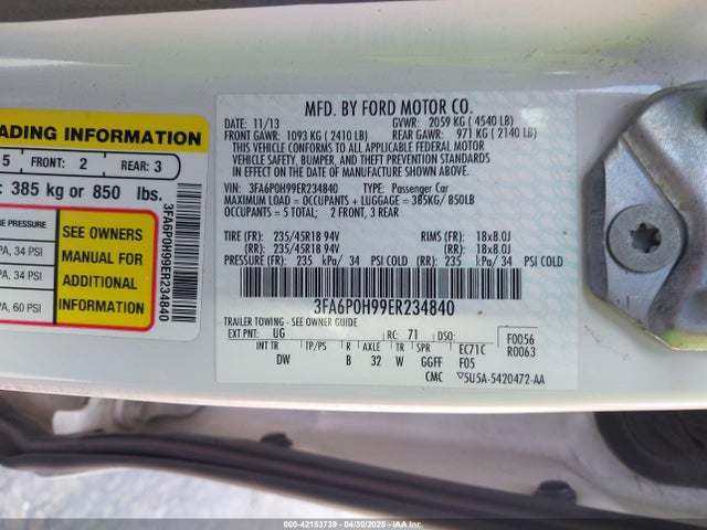 Ford FUSION SE 2014 3FA6P0H99ER234840 Image 9
