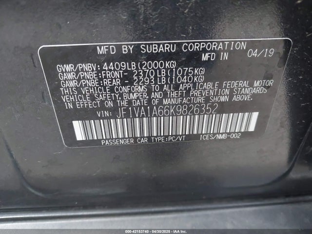 JF1VA1A66K9826352 Subaru dib
