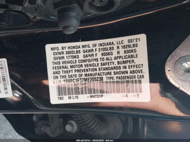 19XFC1F37ME205238 Honda CIVIC EX
