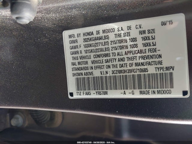 3CZRM3H39FG710685 Honda k24w9/k24v1