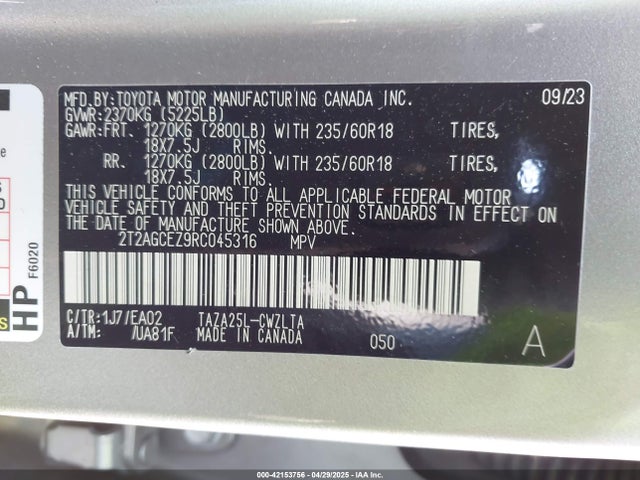 2T2AGCEZ9RC045316 Lexus t24a-fts