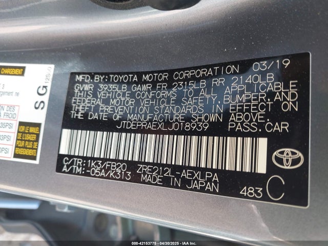 JTDEPRAEXLJ018939 Toyota COROLLA LE