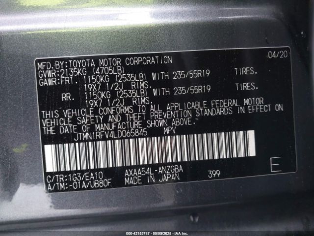 JTMN1RFV4LD065845 Toyota a25a-fks