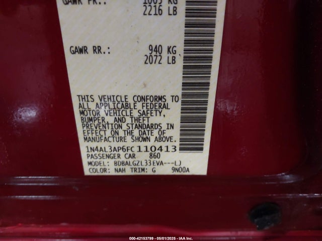 Nissan Altima 2.5 S 2015 1N4AL3AP6FC110413 Image 9