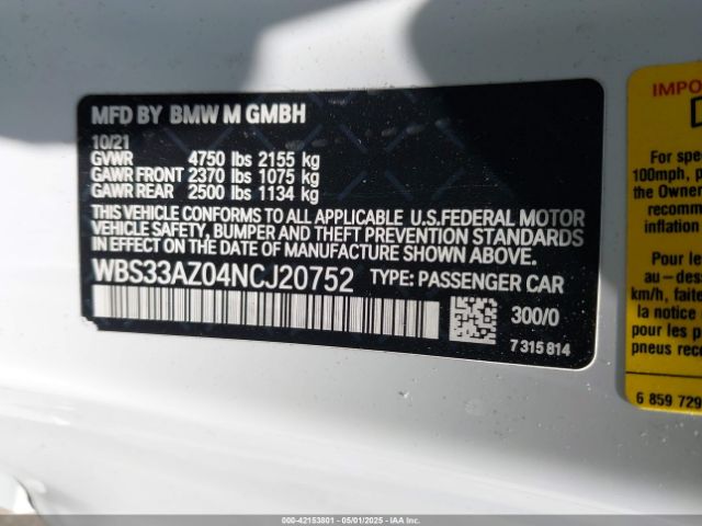WBS33AZ04NCJ20752 BMW M4 Competition