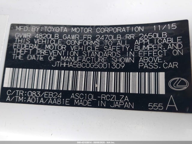 Lexus RC 200T 2016 JTHHA5BC0G5001309 Image 9