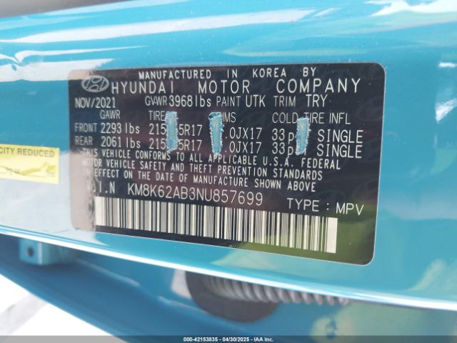 KM8K62AB3NU857699 Hyundai Kona Sel