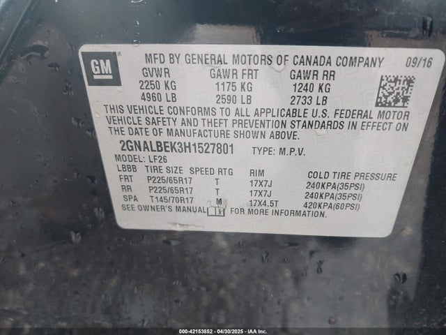 2GNALBEK3H1527801 Chevrolet EQUINOX LS