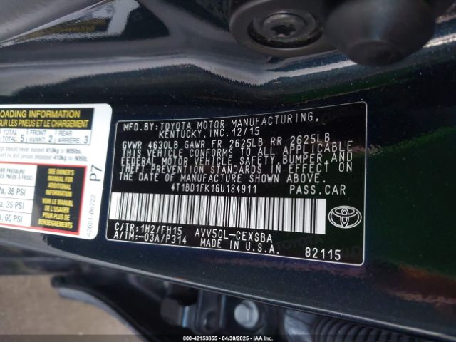 2016 TOYOTA CAMRY HYBRID 4T1BD1FK1GU184911 Photo 8