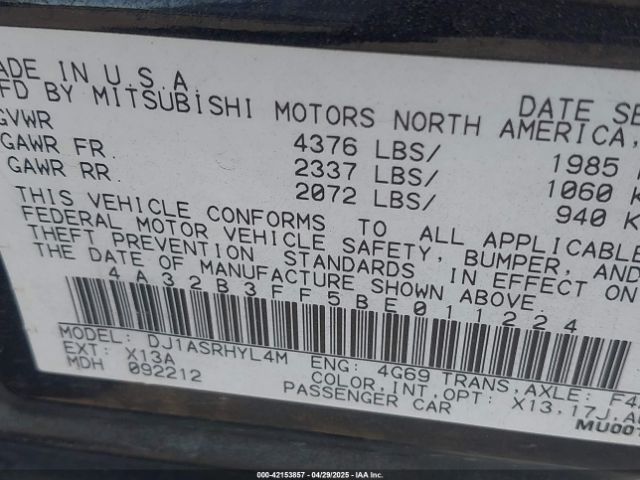 2011 MITSUBISHI GALANT 4A32B3FF5BE011224 Photo 8