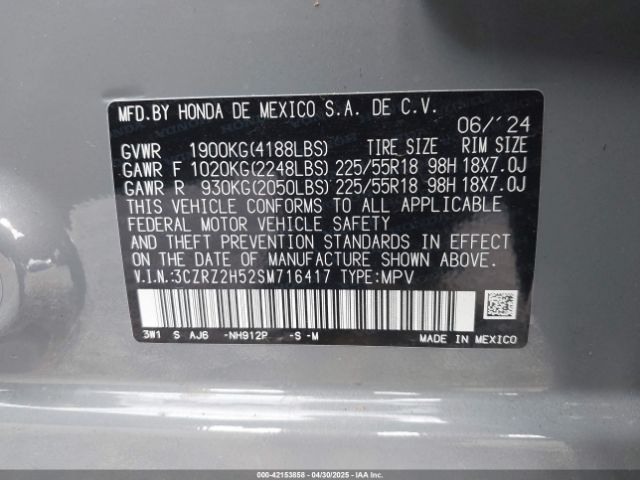 3CZRZ2H52SM716417 Honda Hr-v Awd Sport