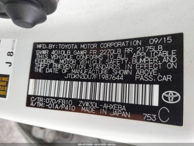 JTDKN3DU7F1987644 Toyota Prius Two