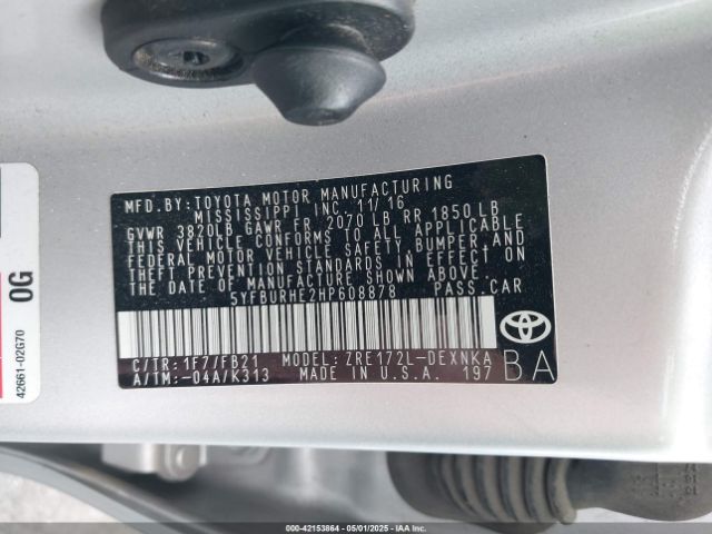 5YFBURHE2HP608878 Toyota COROLLA LE
