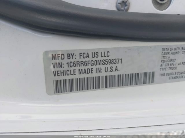 1C6RR6FG0MS598371 RAM 1500 Classic Tradesman  4x2 6'4 Box
