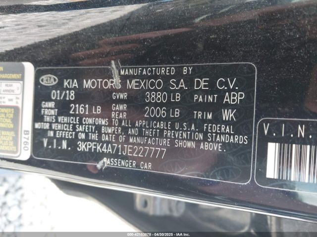 3KPFK4A71JE227777 KIA FORTE LX