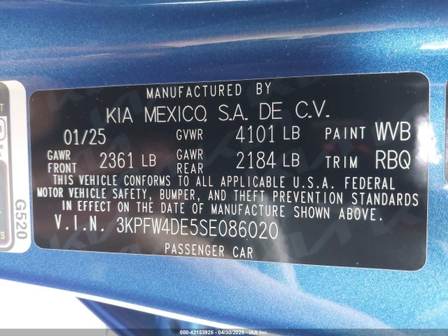 3KPFW4DE5SE086020 KIA K4 Gt-line