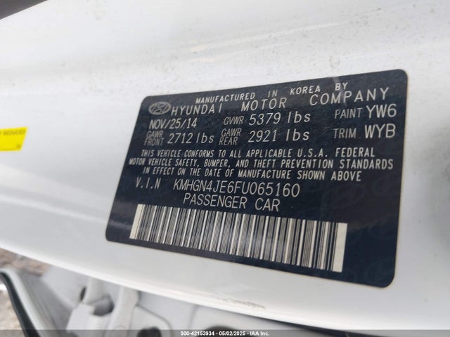 KMHGN4JE6FU065160 Hyundai gasoline 3.8 dohc mpi lambda