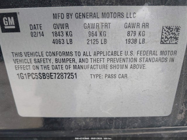 Chevrolet Cruze 1lt Auto 2014 1G1PC5SB9E7287251 Image 9