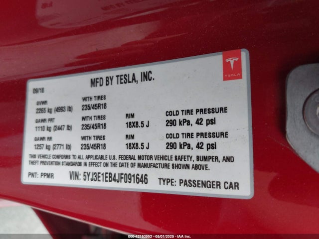 2018 TESLA MODEL 3 5YJ3E1EB4JF091646 Photo 8