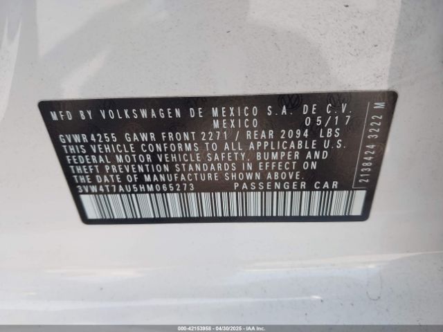 3VW4T7AU5HM065273 Volkswagen 2.0 tsi