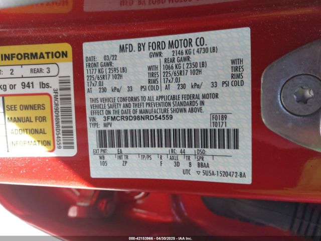3FMCR9D98NRD54559 Ford Bronco Sport Badlands