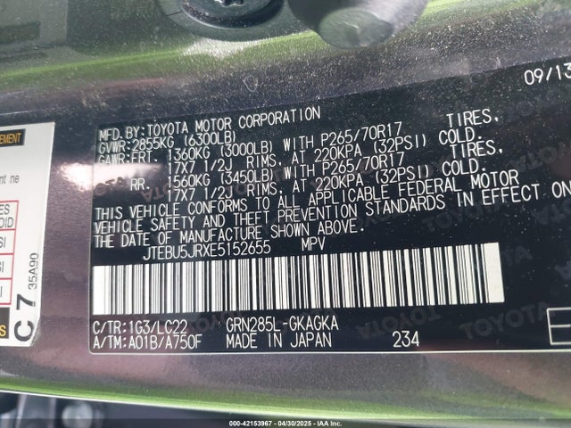 JTEBU5JRXE5152655 Toyota 1gr-fe