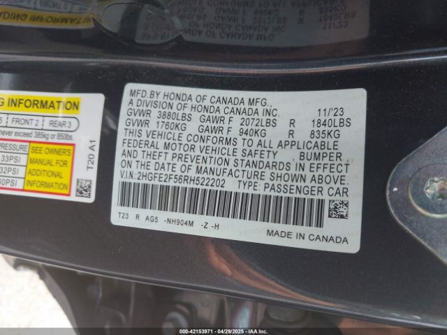 2HGFE2F56RH522202 Honda k20c2